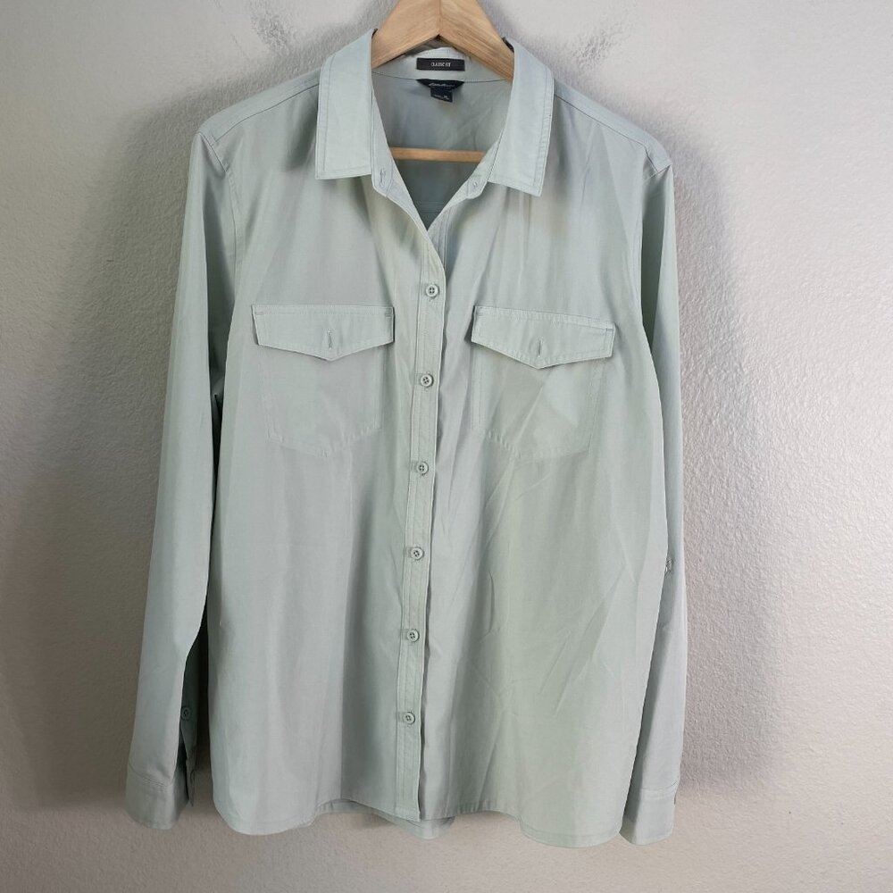 Eddie‎ Bauer Womens XL Roll Tab Sleeve Classic Fit Shirt Button Up Outdoor Top